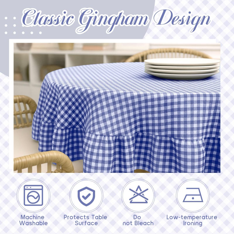 Mindsoft Blue Plaid Ruffled Table Cloth 70 x 70 Inches Cotton Linen Round Gingham Tablecloth Classic Farmhouse Vintage Checkered Table Cover Buffalo Plaid Decorative for Home Outdoor Holiday Party - Image 4