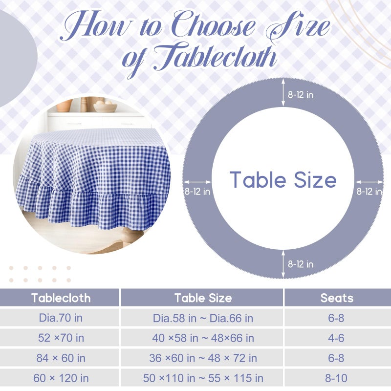 Mindsoft Blue Plaid Ruffled Table Cloth 70 x 70 Inches Cotton Linen Round Gingham Tablecloth Classic Farmhouse Vintage Checkered Table Cover Buffalo Plaid Decorative for Home Outdoor Holiday Party - Image 2