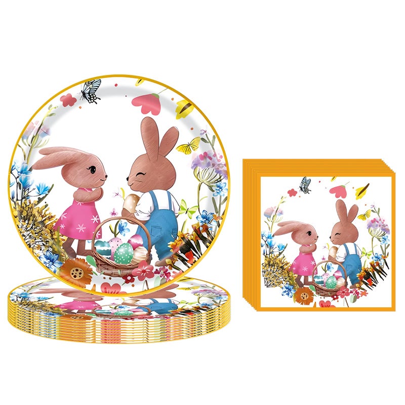 KFJBPB 40 Pack Easter Plates and Napkins Party Supplies Set  Easter Egg Disposable Paper Dinner Plates and Napkins for Spring Party Supplies Decorations Serves 20 Guests - Image 1