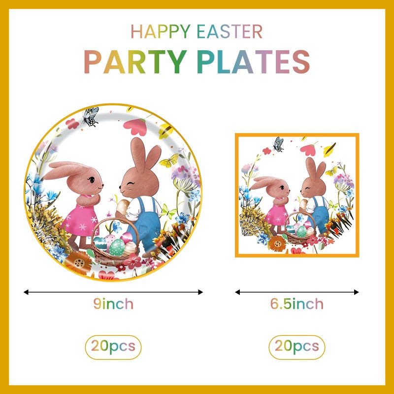 KFJBPB 40 Pack Easter Plates and Napkins Party Supplies Set  Easter Egg Disposable Paper Dinner Plates and Napkins for Spring Party Supplies Decorations Serves 20 Guests - Image 2