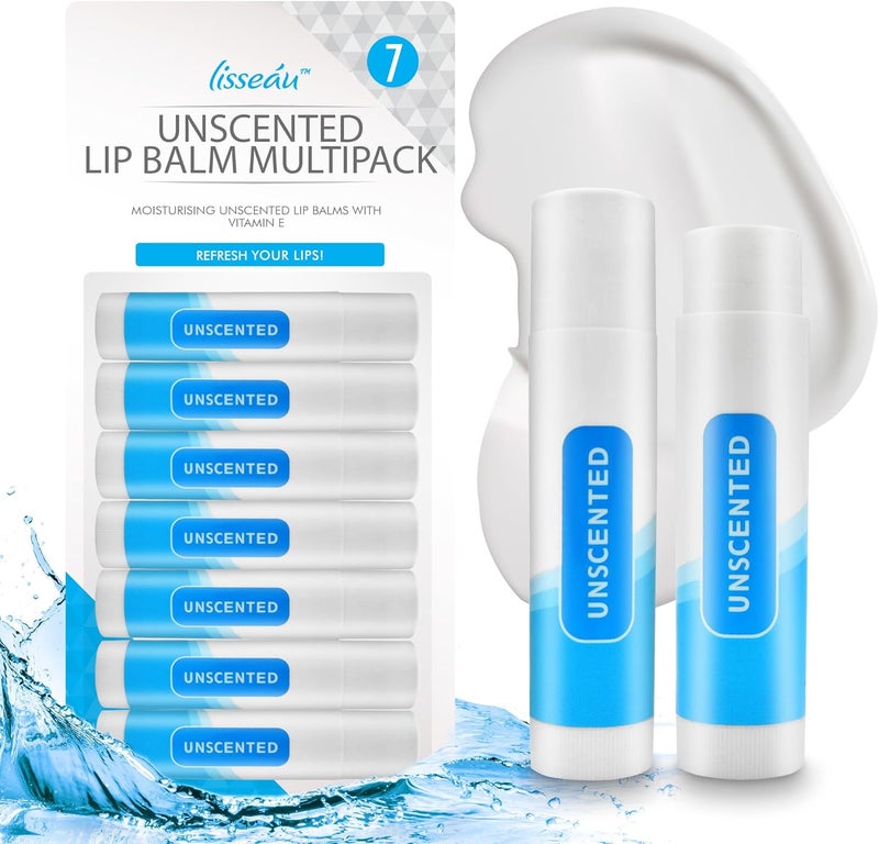 SOL 7pk Unscented Lip Balm Multipack Moisturiser Hydrating Lipbalm Repair for Dry Chapped Lips With Vitamin E LongLasting Lip Care Sticks for Home Office or OntheGo Use