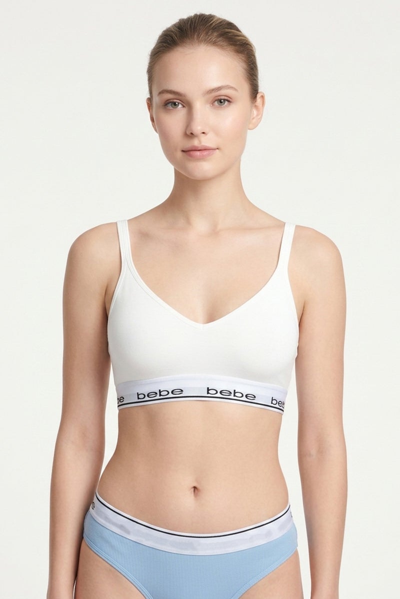 bebe Women Brand Logo Padded Bralette, White - Image 1