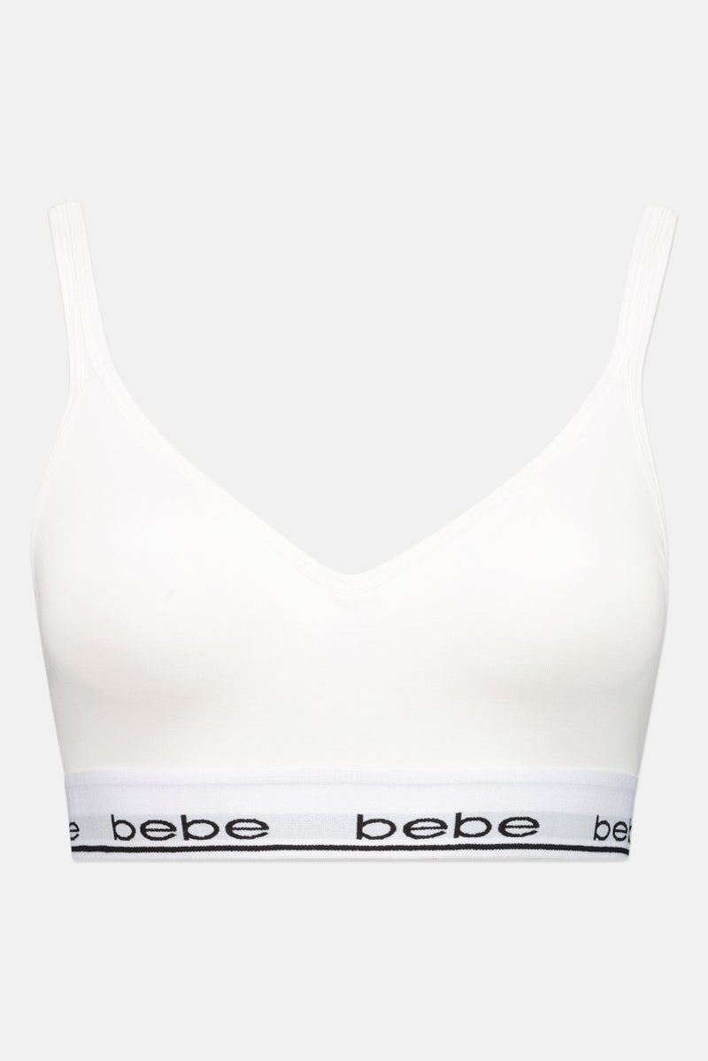 bebe Women Brand Logo Padded Bralette, White - Image 3