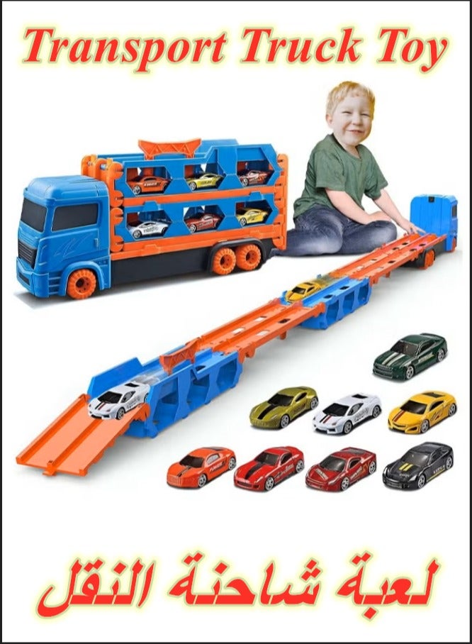 Transport Truck Toy,Race Track Toys,Kids Transport Truck Toys, Kids Race Track Toys,Die-Cast Car Toy,Carrier Truck Toy,Foldable Car Race Track Toy,Foldable 2 Layer Track Playset,Ejection Race Truck Toy,Portable Car Truck Toy,Toddler Transport Truck Toy for 3+ Years Old, Transport Truck Toy for Boys and Girls Gift  - Image 1