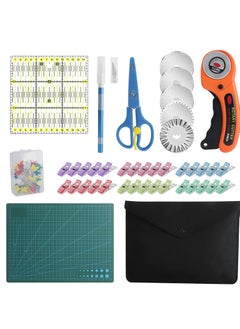 KASTWAVE 45mm Fabric Cutter Set, 96 PCS Rotary Cutter Kit,  5 Pcs Replacement Blades, Cutting Mat, Patchwork Ruler, Carving Knife,Scissors, Storage Bag, Sewing Clips,Sewing Full Tools for Quilting Supplies  - Image 1