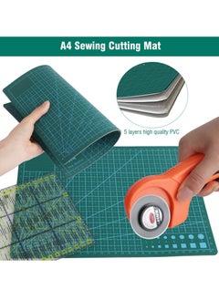 KASTWAVE 45mm Fabric Cutter Set, 96 PCS Rotary Cutter Kit,  5 Pcs Replacement Blades, Cutting Mat, Patchwork Ruler, Carving Knife,Scissors, Storage Bag, Sewing Clips,Sewing Full Tools for Quilting Supplies  - Image 5
