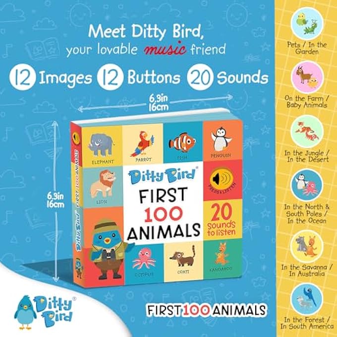 DITTY BIRD BABY SOUND TOY: OUR FIRST 100 ANIMALS INTERACTIVE MUSICAL BOOK IS THE PERFECT TOYS FOR 1 YEAR OLD BOY GIRL GIFTS. ELECTRONIC EARLY DEVELOPMENT TOYS FOR TODDLERS 1-3. - Image 2