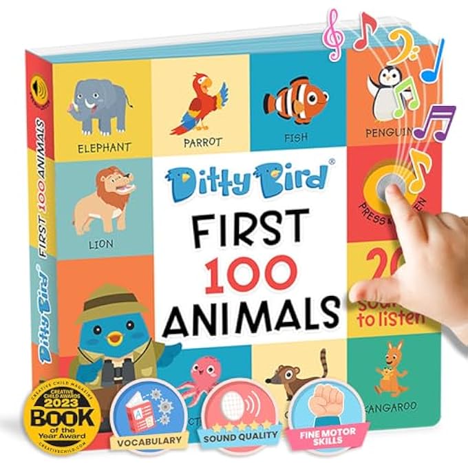 DITTY BIRD BABY SOUND TOY: OUR FIRST 100 ANIMALS INTERACTIVE MUSICAL BOOK IS THE PERFECT TOYS FOR 1 YEAR OLD BOY GIRL GIFTS. ELECTRONIC EARLY DEVELOPMENT TOYS FOR TODDLERS 1-3. - Image 1