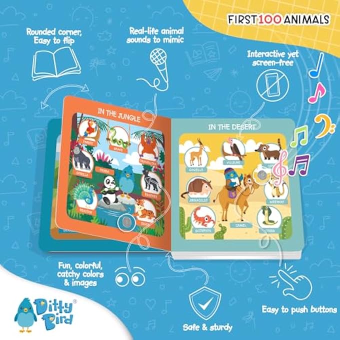 DITTY BIRD BABY SOUND TOY: OUR FIRST 100 ANIMALS INTERACTIVE MUSICAL BOOK IS THE PERFECT TOYS FOR 1 YEAR OLD BOY GIRL GIFTS. ELECTRONIC EARLY DEVELOPMENT TOYS FOR TODDLERS 1-3. - Image 3