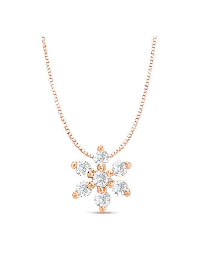 ZAVYA 925 Sterling Silver Floral CZ Rose Gold Plating Pendant Necklace | Gift for Women and Girls | With Certificate of Authenticity and 925 Hallmark - Image 1