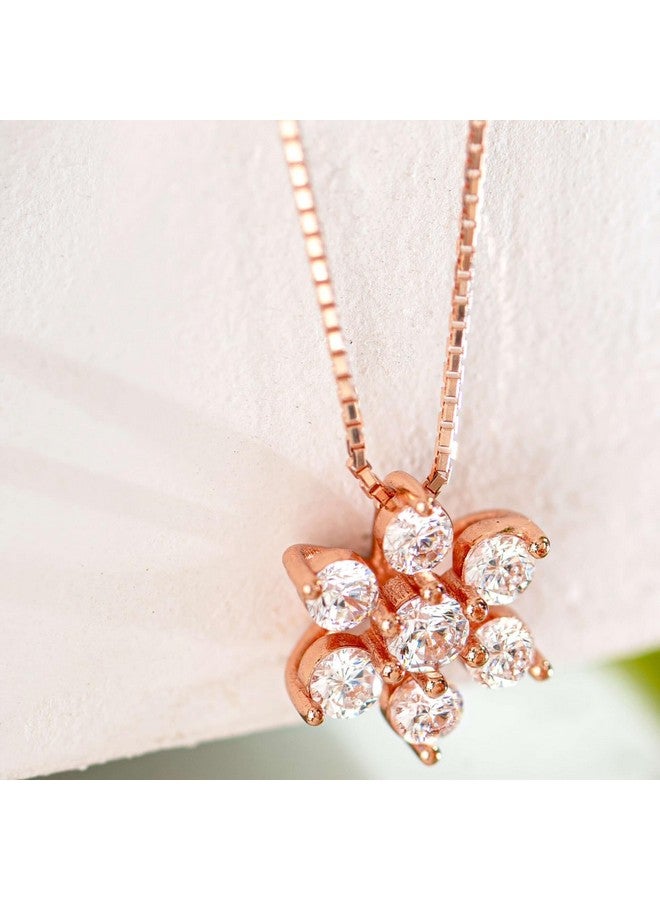 ZAVYA 925 Sterling Silver Floral CZ Rose Gold Plating Pendant Necklace | Gift for Women and Girls | With Certificate of Authenticity and 925 Hallmark - Image 3