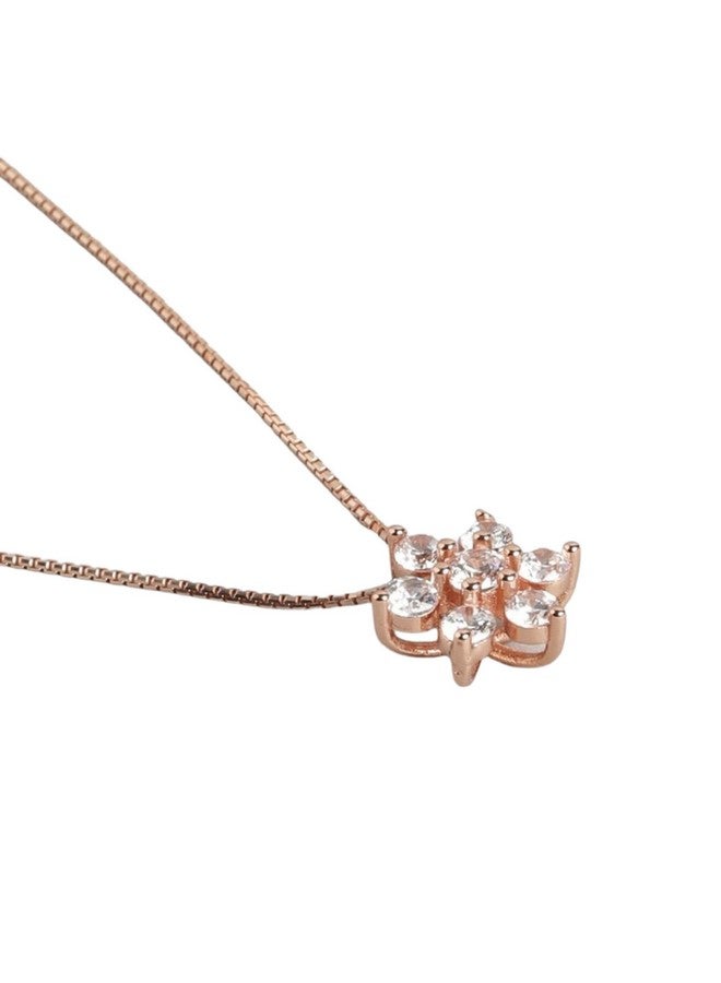 ZAVYA 925 Sterling Silver Floral CZ Rose Gold Plating Pendant Necklace | Gift for Women and Girls | With Certificate of Authenticity and 925 Hallmark - Image 2