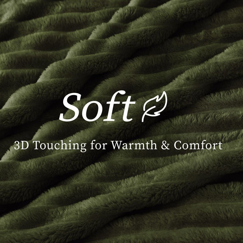 BEDELITE Fleece Throw Blanket for Couch - 300GSM Soft & Warm Fluffy Olive Green Blanket, Decorative and Giftable Striped Blankets for Women, Men, 50"x60" - Image 4