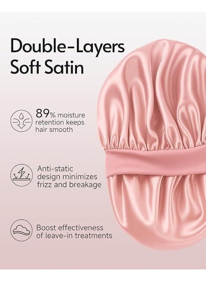 Merrystick 3Pcs Silk Bonnet for Sleeping, Satin Hair Bonnets, Soft Elastic Band Silk Sleep Cap, Hair Wrap for Women(Black&Pink&Purple) - Image 2