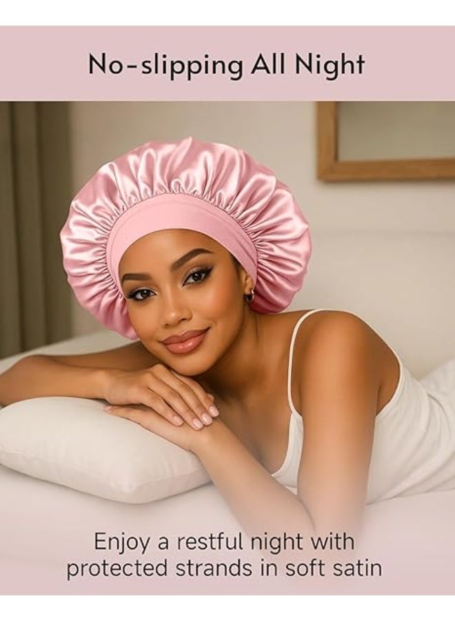Merrystick 3Pcs Silk Bonnet for Sleeping, Satin Hair Bonnets, Soft Elastic Band Silk Sleep Cap, Hair Wrap for Women(Black&Pink&Purple) - Image 5