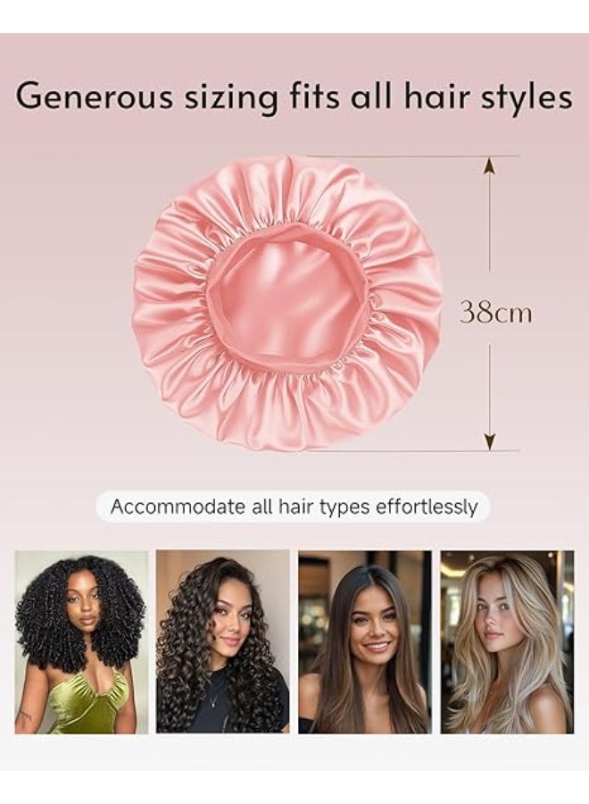 Merrystick 3Pcs Silk Bonnet for Sleeping, Satin Hair Bonnets, Soft Elastic Band Silk Sleep Cap, Hair Wrap for Women(Black&Pink&Purple) - Image 3