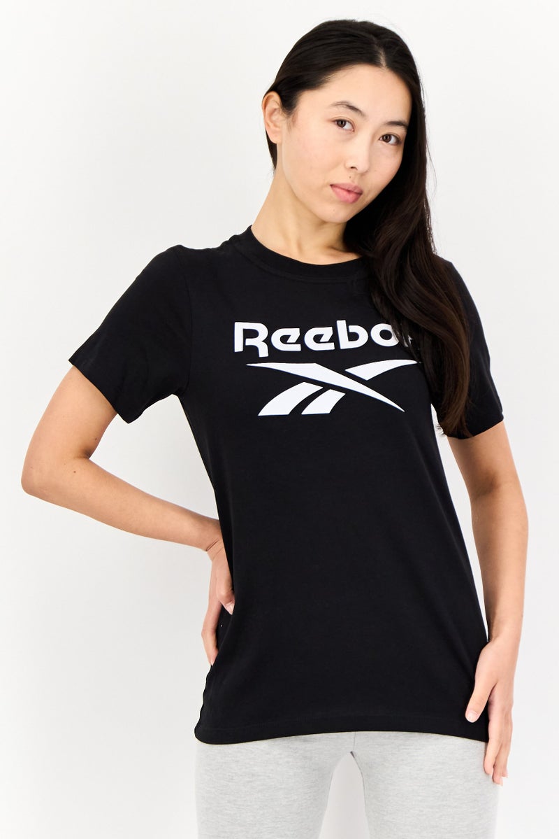 Reebok تي شيرتات تدريب قصيرة الأكمام للنساء، رياضية، سوداء - Image 1