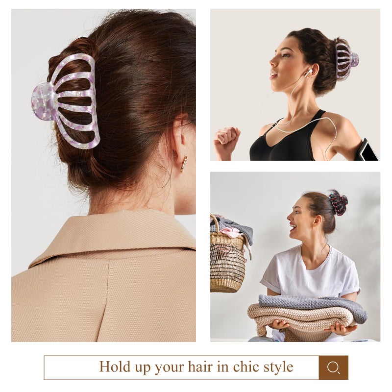Shinowa Hair Clips, 2-Pack Bohemian Tortoise Shell Hair Claw Clips Strong Hold Big Hair Jaw Clips for Thick Hair, Hair Accessories for Women Girls, Colorful + Pink - Image 4