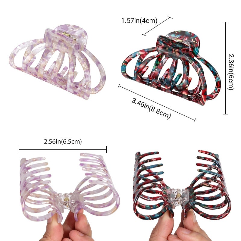Shinowa Hair Clips, 2-Pack Bohemian Tortoise Shell Hair Claw Clips Strong Hold Big Hair Jaw Clips for Thick Hair, Hair Accessories for Women Girls, Colorful + Pink - Image 2