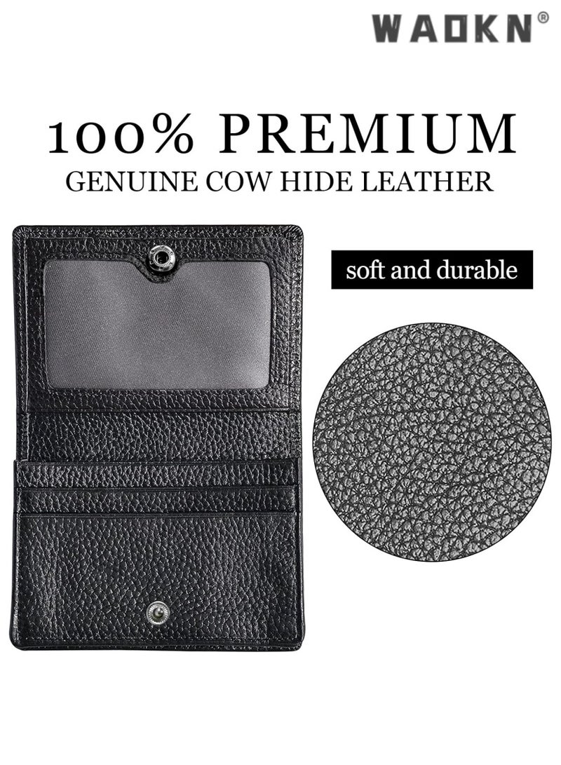 WAOKN Selected Genuine Leather Business Card Holder - Essential for Professionals, with Credit Card Slots, ID Display Window, and RFID Blocking Security - Image 3