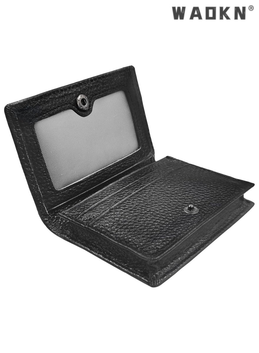 Selected Genuine Leather Business Card Holder - Essential for Professionals, with Credit Card Slots, ID Display Window, and RFID Blocking Security