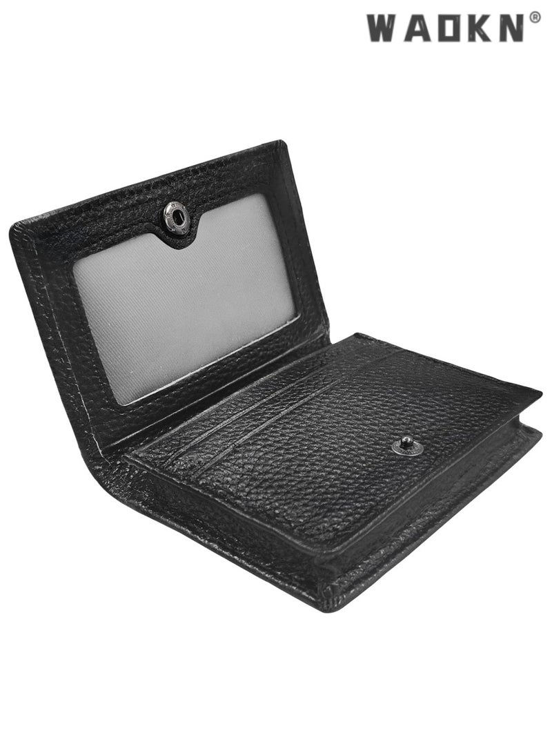 WAOKN Selected Genuine Leather Business Card Holder - Essential for Professionals, with Credit Card Slots, ID Display Window, and RFID Blocking Security - Image 1