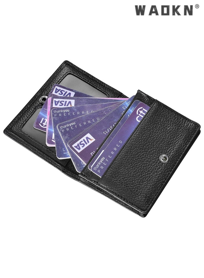 WAOKN Selected Genuine Leather Business Card Holder - Essential for Professionals, with Credit Card Slots, ID Display Window, and RFID Blocking Security - Image 4