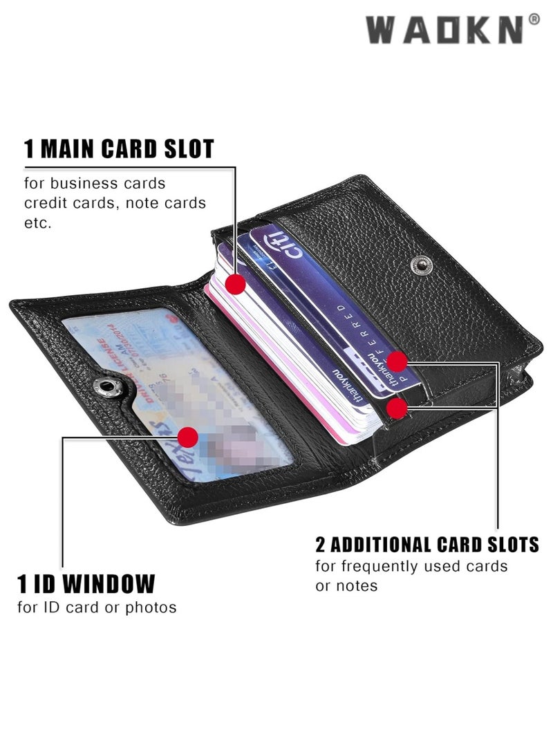 WAOKN Selected Genuine Leather Business Card Holder - Essential for Professionals, with Credit Card Slots, ID Display Window, and RFID Blocking Security - Image 2