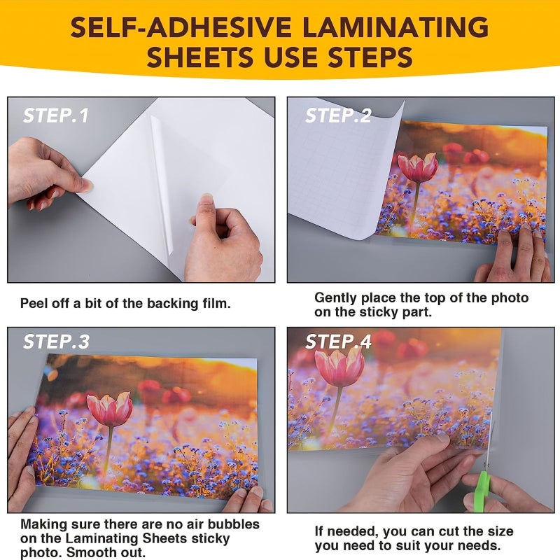 50 A6 Sheets Self Adhesive Laminating Paper Glossy for Photos Labels Menus ID Cards Certificates Peel Stick Vinyl No Heat Machine Required Instant Lamination for Documents Crafts - Image 3