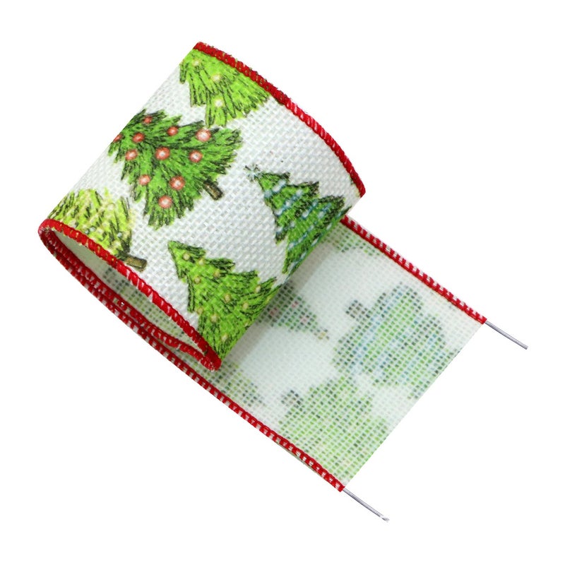 Christmas Burlap Wire Edge Ribbon for DIY Bows, 6.3cm x 5 Yards - Image 1