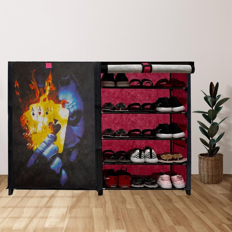PHILOSHOP PHILOSHOP Multipurpose 10 Layer Joker Printed Storage Organizer with Cover PinkMetal - Image 2