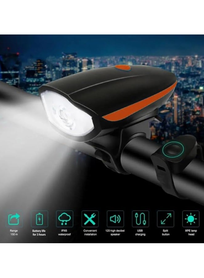 سيكليستا ضوء أمامي للدراجة قابل لإعادة الشحن عبر يو اس بي مع أصوات متعددة برتقالي - Image 3