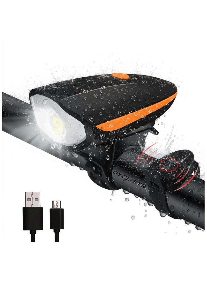 سيكليستا ضوء أمامي للدراجة قابل لإعادة الشحن عبر يو اس بي مع أصوات متعددة برتقالي - Image 1