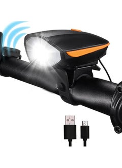 CYCLiSTA USB Rechargeable Bicycle Front Light with Multiple Sounds Orange  - Image 1