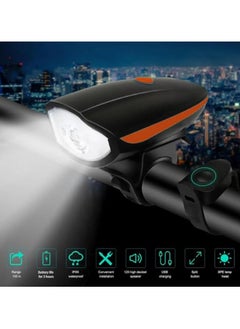 CYCLiSTA USB Rechargeable Bicycle Front Light with Multiple Sounds Orange  - Image 3
