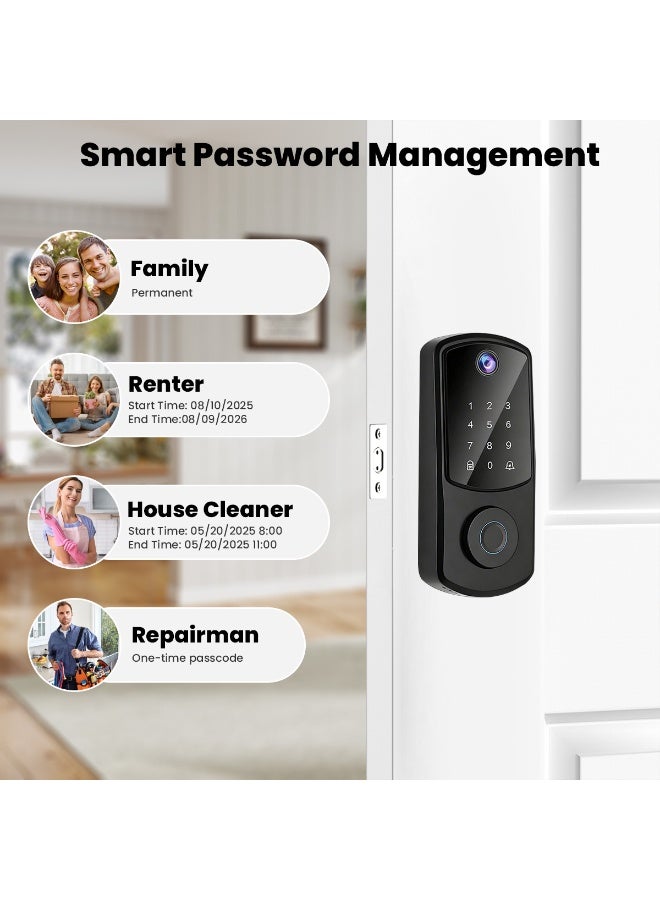 أقفال ذكية للباب الأمامي، قفل باب ببصمة الإصبع للدخول بدون مفتاح، قفل ذكي بلوحة مفاتيح إلكترونية مع خاصية التحكم بالتطبيق، مع كاميرا جرس الباب، رمز مرور لأقفال الأبواب الذكية للأمن المنزلي - Image 3