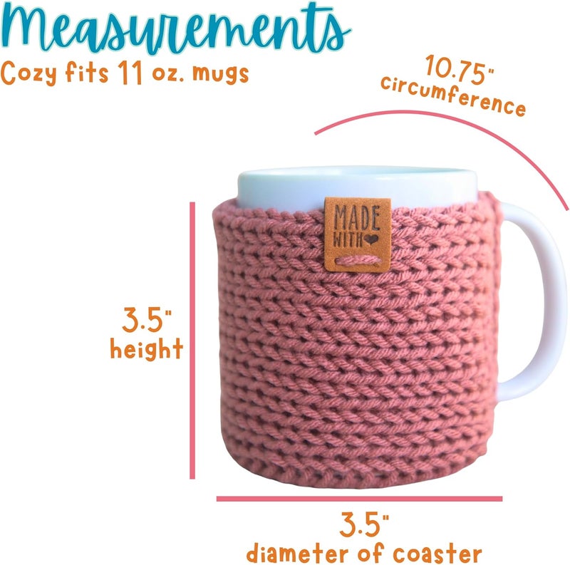 Simply Hooked Mug Cozy Sleeve with Coaster, Knit Cup Cozies for Hot Coffee and Tea, Fits 11oz Mugs, Stocking Stuffer for Women, Pink - Image 3