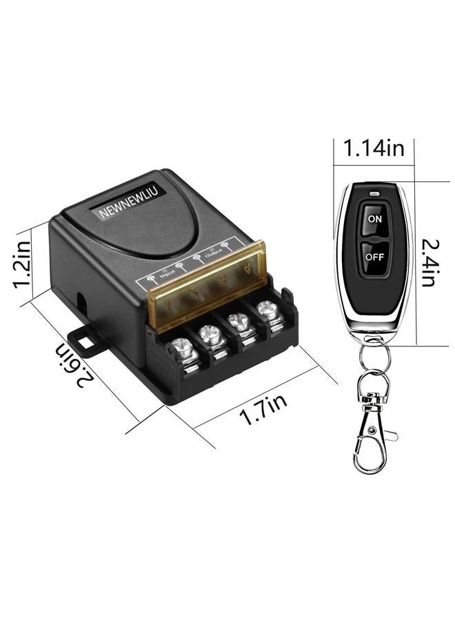 NEWNEWLIU مفتاح تحكم عن بُعد لاسلكي 12 فولت، ريلاي DC12V/24V/48V/72V/30A، مفتاح تحكم عن بُعد، تحكم RF عن بُعد مع مدى طويل يصل إلى 328 قدم لجميع أنواع المحركات الكهربائية والمراوح والمصابيح وأبواب اللف. - Image 2