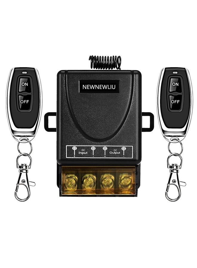 NEWNEWLIU مفتاح تحكم عن بُعد لاسلكي 12 فولت، ريلاي DC12V/24V/48V/72V/30A، مفتاح تحكم عن بُعد، تحكم RF عن بُعد مع مدى طويل يصل إلى 328 قدم لجميع أنواع المحركات الكهربائية والمراوح والمصابيح وأبواب اللف. - Image 1