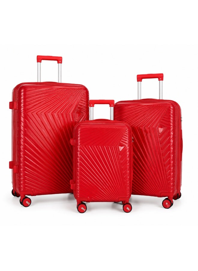VELMORE 3 Piece Polypropylene Hard Side Luggage Set - Lightweight Spinner Suitcases with 360° Wheels | Durable Trolley Bags for Secure Travel (Small, Medium, Large) - Red - Image 1