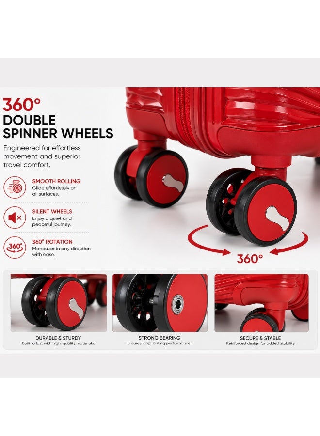 VELMORE 3 Piece Polypropylene Hard Side Luggage Set - Lightweight Spinner Suitcases with 360° Wheels | Durable Trolley Bags for Secure Travel (Small, Medium, Large) - Red - Image 3