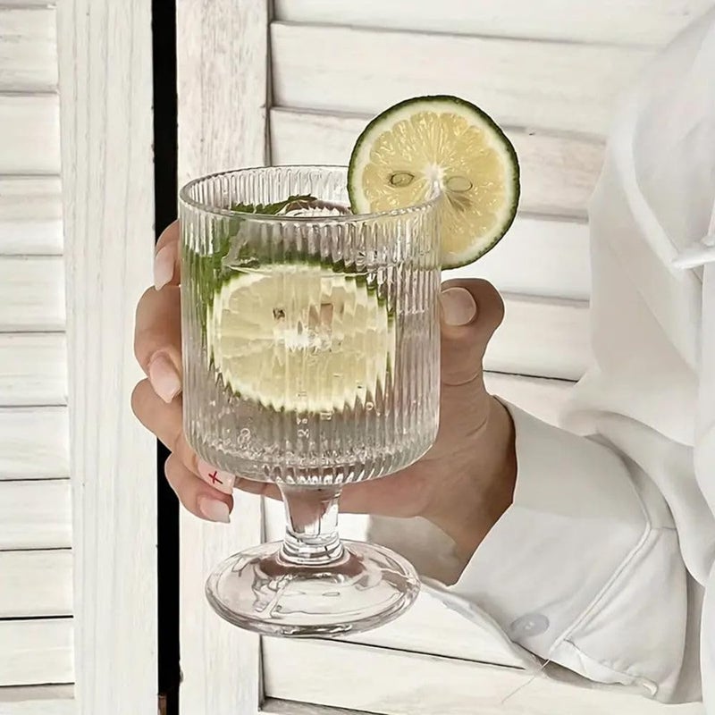 endevi Vintage Vertical Striped Wine Glasses Set 240ml Cocktail Glass LeadFree Glasses for Bars Restaurants Parties 2 - Image 2