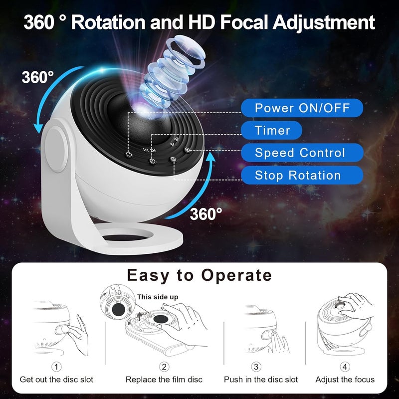 MuliVid Galaxy Projector for Bedroom, 13 in 1 Planetarium Star Projector with Solar System & Constellation, Night Light for Ceiling - 360° Rotating with Timer, Adjustable Knob, Kids Adults Room Decor (White) - Image 4
