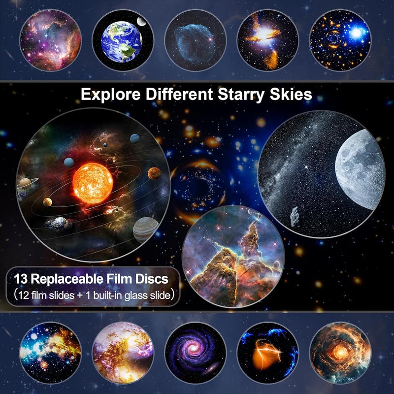 MuliVid Galaxy Projector for Bedroom, 13 in 1 Planetarium Star Projector with Solar System & Constellation, Night Light for Ceiling - 360° Rotating with Timer, Adjustable Knob, Kids Adults Room Decor (White) - Image 3