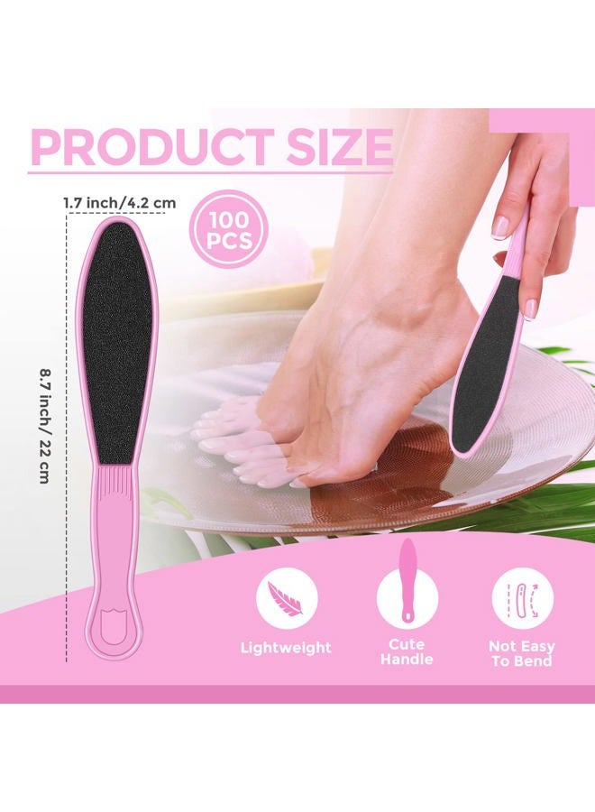 Minatee 100 قطعة من مبرد القدم مزدوج الجوانب لإزالة الجلد الميت أداة صنفرة كعب القدم مع مقبض بلاستيكي لمنتجع القدم (وردي) - Image 2