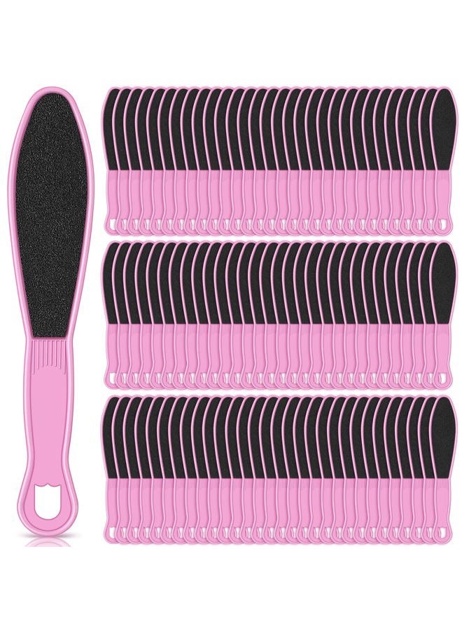 Minatee 100 قطعة من مبرد القدم مزدوج الجوانب لإزالة الجلد الميت أداة صنفرة كعب القدم مع مقبض بلاستيكي لمنتجع القدم (وردي) - Image 1