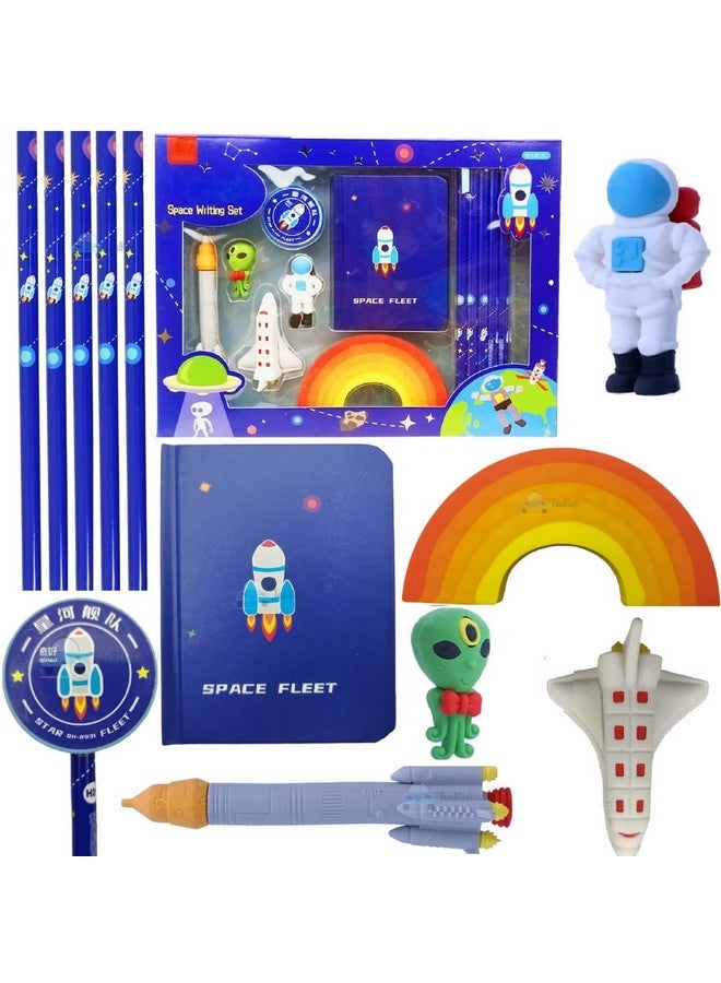 فنبلاست مجموعة أدوات مكتبية للأطفال من فن بلاست بطابع الفضاء، أقلام رصاص، ممحاة، مبراة، ومذكرات، مجموعة أدوات مكتبية، هدية قرطاسية للأطفال، هدايا عيد ميلاد للأطفال، هدايا إرجاع بطابع الفضاء (متعددة الألوان) - Image 1