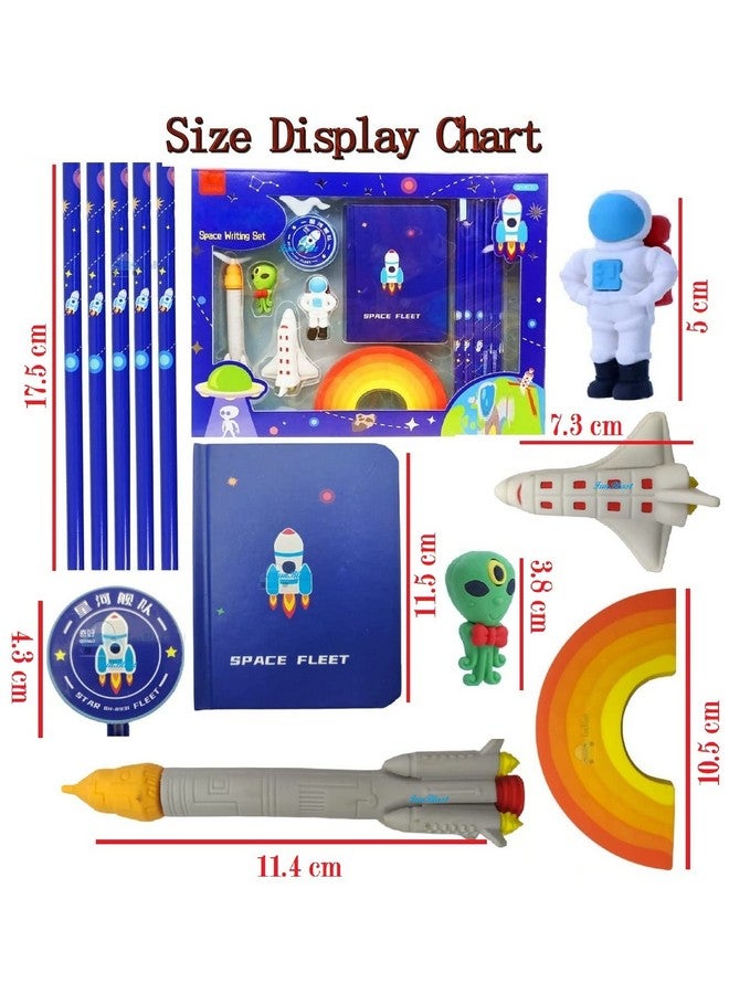 فنبلاست مجموعة أدوات مكتبية للأطفال من فن بلاست بطابع الفضاء، أقلام رصاص، ممحاة، مبراة، ومذكرات، مجموعة أدوات مكتبية، هدية قرطاسية للأطفال، هدايا عيد ميلاد للأطفال، هدايا إرجاع بطابع الفضاء (متعددة الألوان) - Image 2