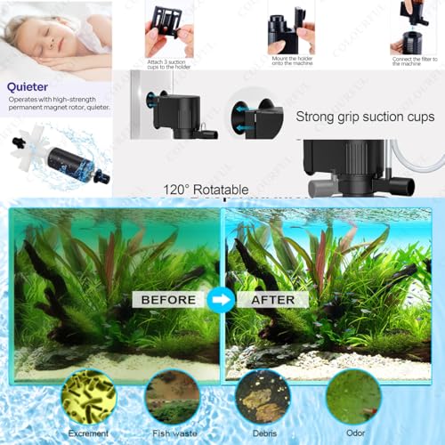 COLOURFUL - 6 in 1 Fountain Aquarium Filter | Submersible Multi-Function Filtration Pump | Waterfall | Rainfall | Efficient & Quiet Aquarium Filter for Fish Tanks (BL-99E | Black | 18W | 1000L/H) - Image 4