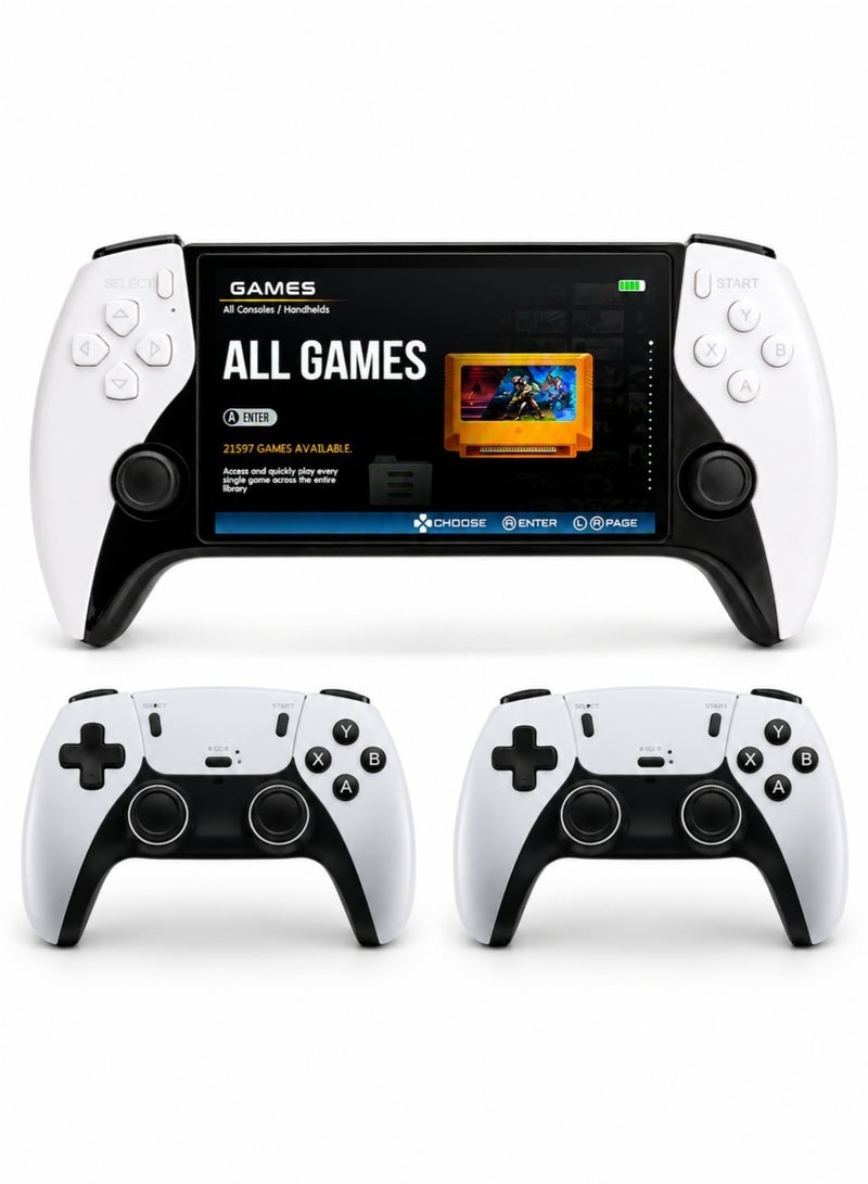 ELTRAZONE SF3500 Plus Handheld Game Console, 5 Inch IPS HD Screen, 64GB Storage, 2 Wireless Controllers, HDMI TV Output, Portable Retro Gaming Console, Multi-Game Emulator Support, Black & White - Image 1